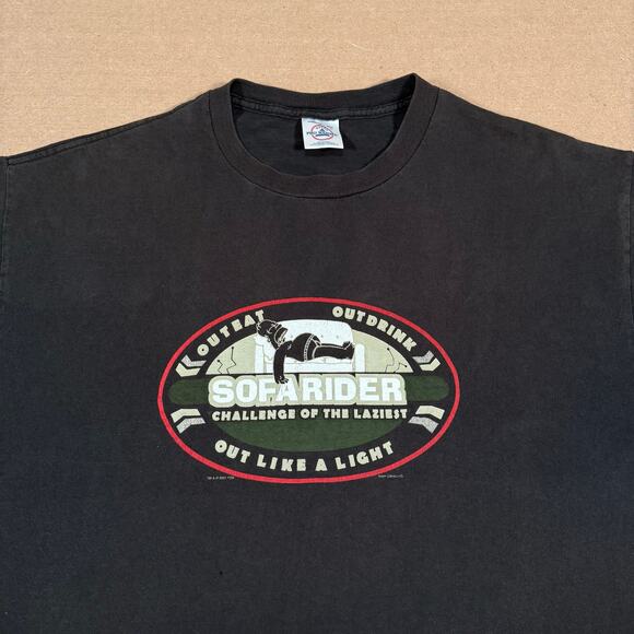 Vintage Simpsons Survivor Parody Sofa Rider T-Shirt 2001 Homer FOX TV Show L - Picture 2 of 8